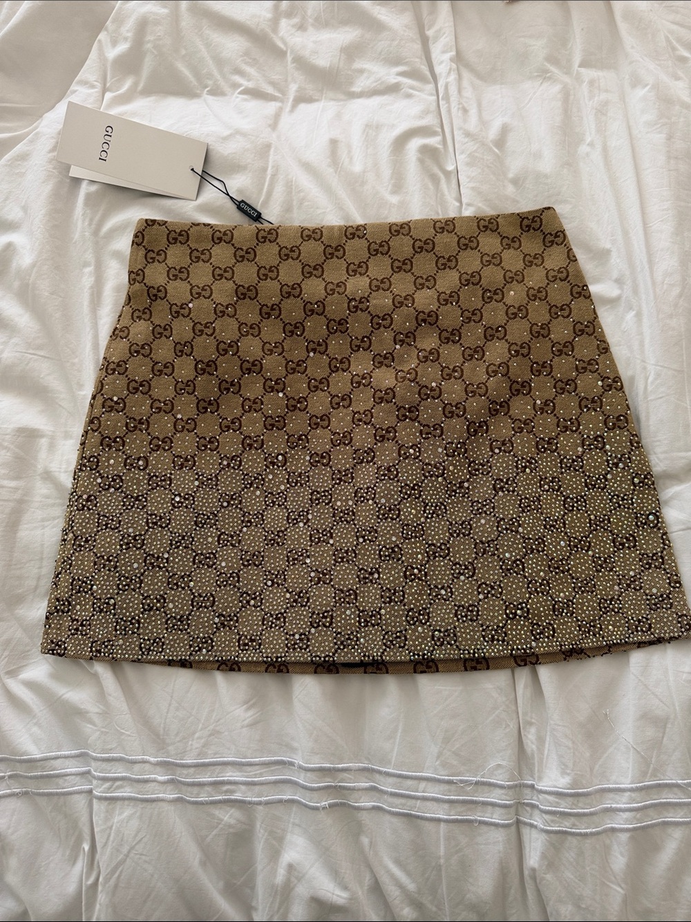 Gucci Brown Monogram Mini Skirt with Rhinestone Ombre